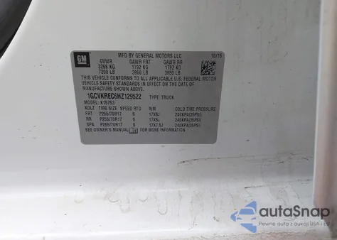 2017 Chevrolet Silverado 1500 1Lt from USA, damaged, VIN 1GCVKREC6HZ129522